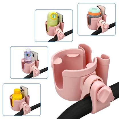 Accmor Stroller Cup Holder with Phone Holder, Bike Cup Holder, Universal Cup Holder for Uppababy Nuna Doona Strollers, 2-in-1 Cup Holder for Walker, Wheelchair, Scooter - color: Baby Pink
