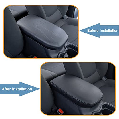Center Console Armrest Cover for 2025 Toyota RAV4 Accessories 2024 2023 2022 2021 2020 2019 Leather Middle Console Lid Cover Pad Protector Elbow Arm Rest Covering Car-(Black)