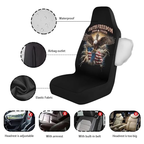 Eagle Cross Print 2 Pcs Car Front Seat Cover, American Flag Printed Waterproof Car Seat Cover Front Seats Only Airbag Compatible, Universal Fits for Most Cars SUV Truck Vehicles Sedan - color: Black and Red - Eagle Cross American Flag