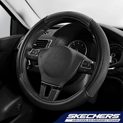 Skechers Air-Cooled Steering Wheel Cover,Leather Car Steering Wheel Cover Universal Fit 14" 1/2-15" Car Wheel Protector for Men Women Fit Suvs,Vans,Sedans,Car,Trucks,Black - color: Black