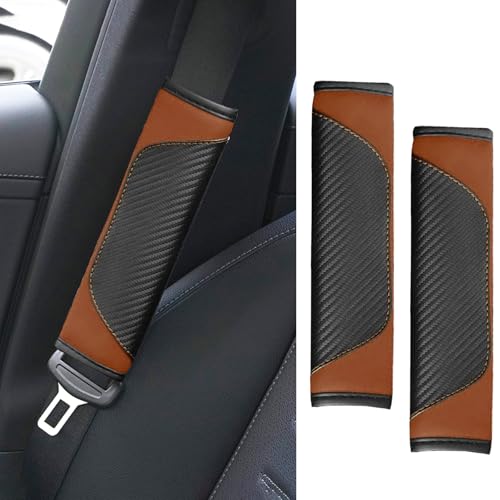 2PCS Car Seat Belt Cover Pad, Soft Carbon Fiber Leather Seatbelt Shoulder Protector for a More Comfortable Driving, Universal Safety Belt Strap Cover to Protect Your Neck (Coffee) - color: Coffee