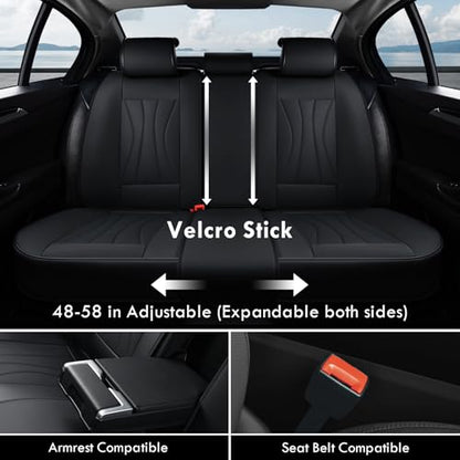 Coverado Car Seat Covers Full Set, Luxury Faux Leather Seat Cover, Black Seat Covers for Cars, Front and Back Seat Cover Waterproof Car Seat Protector Car Seat Cushion Universal Fit for Most Vehicles