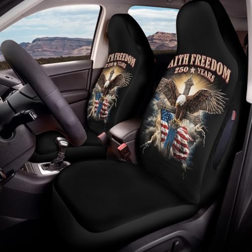 Eagle Cross Print 2 Pcs Car Front Seat Cover, American Flag Printed Waterproof Car Seat Cover Front Seats Only Airbag Compatible, Universal Fits for Most Cars SUV Truck Vehicles Sedan - color: Black and Red - Eagle Cross American Flag
