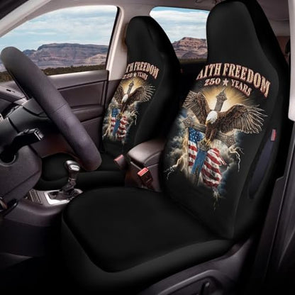 Eagle Cross Print 2 Pcs Car Front Seat Cover, American Flag Printed Waterproof Car Seat Cover Front Seats Only Airbag Compatible, Universal Fits for Most Cars SUV Truck Vehicles Sedan - color: Black and Red - Eagle Cross American Flag
