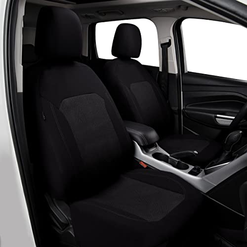 Flying Banner Car Seat Covers Full Set Universal fit Most Car,Truck,SUV and Van Comfortable Airbag Compatible Jacquard & Polyester (Full Set - Low Back, Black Gray Thread) - color: Black Gray Thread