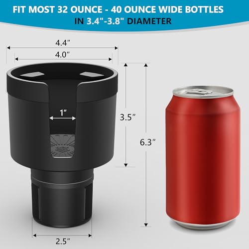 Seven Sparta Car Cup Holder Expander with Offset Adjustable Base, Compatible with Hydro Flasks 32/40 Ounce, Compatible with Yeti Ramblers 20/26/30 Ounce, Other Bottles in 3.4"-3.8" (Black) - color: Black, size: Medium*1