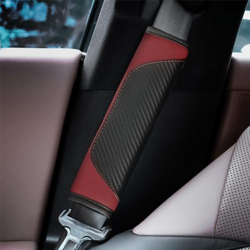 2PCS Car Seat Belt Cover, Carbon Fiber Seatbelt Shoulder Protection, Soft Car Seat Belt Strap Cushion Protect Your Neck and Shoulder, Car Accessories Seat Belt Pad for Car Truck (Wine Red) - color: Wine Red