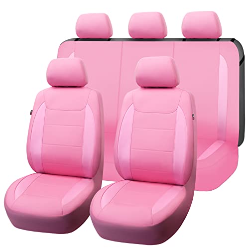 Flying Banner car seat Covers Protects Water Proof Faux Leather Carbon Fiber Fronts Rear Bench Covers (Pink Pink, Full Set - 8PCS) - color: Pink Pink, size: Full Set -- 8PCS