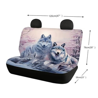 3D Snow Wolf Print Car Seat Covers for SUV Rear Seat Protector Truck Bench Seat Cover Animals Car Accessories Stretch 2 Pack - color: 1 Snow Wolf