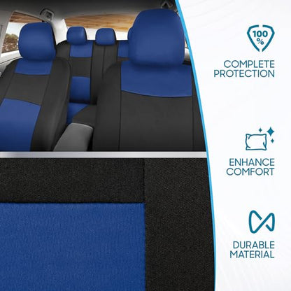 BDK PolyPro Car Seat Covers Full Set in Blue on Black, Front and Rear Split Bench Seat Covers for Cars, Easy to Install Car Seats Cover Set and Accessories for Auto Trucks Van SUV - Blue - color: Blue
