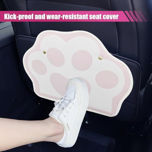 2PCS Car Kick Mats Backseat Protector, Dog Cat Paw Print Leather Car Back Seat Cover for Kids Pets, Waterproof Vehicle Seat Back Kick Mat Organizer to Protect from Dirt, Mud & Scratches (Pink) - color: Pink