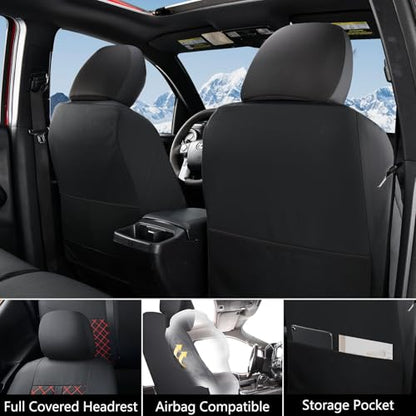 Truckiipa Tacoma Truck Seat Covers Full Set Leather Waterproof Seat Covers Fit for 2005-2015 Toyota Tacoma Double Crew Cab, Full Set, Black&Red - color: Full Set/Black&Red, size: Tacoma 2005-2015