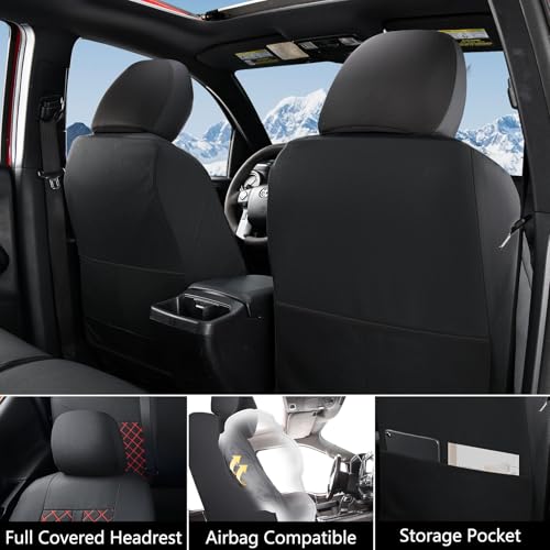 Truckiipa Tacoma Leather Car Seat Covers Full Set Truck Seat Covers Cushion Fit for 2016-2023 Toyota Tacoma Double Crew Cab, Full Set, Black&Red - color: Full Set/Black&Red, size: Tacoma 2016-2023