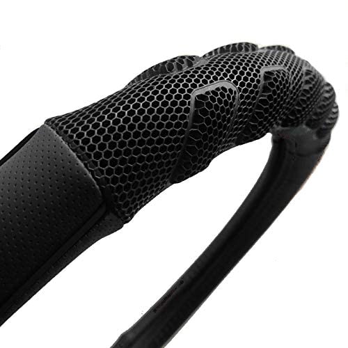 Flying Banner car Steering Wheel Cover Faux Leather Massage Universal fit 3D Honeycomb Hole Anti-Slip Sporty 15 Inches (Black Black) - color: Black black
