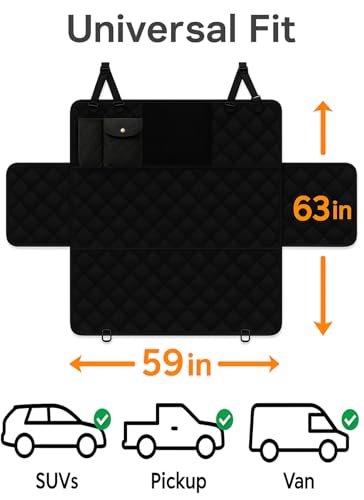 Dog Car Seat Cover, Universal Fit, Waterproof, Breathable, Machine Washable, Pet Hammock with Storage Pocket, Black (Black, Large(59" W)) - color: Black with Mesh, size: Large 59" W