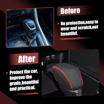 Leather Gear Shift Knob Cover Compatible with RAV4 2019-2025 Highlander 2020-2024 Car Protect Accessories (Red) - color: Red