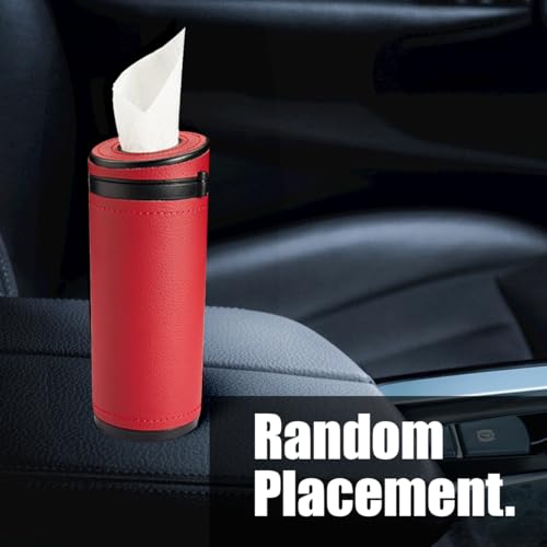 Car Tissue Holder, Convenient Travel Napkin Boxes, Car Tissues Cylinder, Round Canister Napkin Holder, Travel Tissue Tube Container for Vehicle Cup Holder, Home, Office (Burgundy)