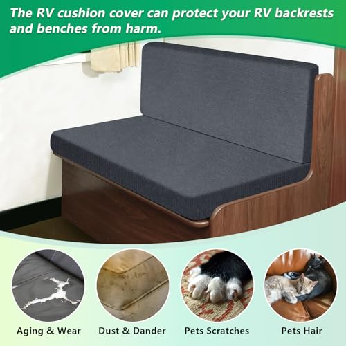 molasofa RV Dinette Cushion Covers, Thickened Stretch Washable RV Seat Covers, Universal RV Dinette Cushion Covers, RV Bench Seat Covers (1 Backrest Cover & 1 Bench Cover, Blue Gray) - color: Blue Gray, size: 1 Bench Cover & 1 Backrest Cover