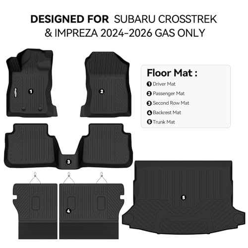 Floor Mats for 2024 2025 2026 Subaru Crosstrek & Impreza Gas, Trunk Mat and Backrest Mat All Weather TPE Protector for Subaru Crosstrek Accessories - size: 19)Crosstrek Gas Only|2024-2026