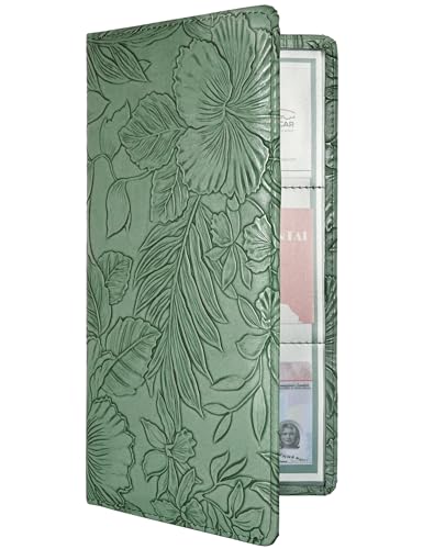 Mymazn Car Registration and Insurance Holder, PU Leather Glove Box Car Organizer with Magnetic Closure, Car Document Holder for Driver's License & Essential Documents (Floral Green) - color: Floral Green