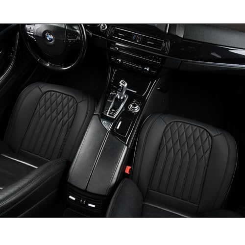 BWTJF Black Car Seat Cover 2 Pack, Universal Leather Front Seat Covers Bottom Protector, Anti-Slip and Full Wrapping Edge Compatible with Most of Vehicles - SUVs/Sedans/Pickup Trucks - color: Black, size: StyleB-Lozenge