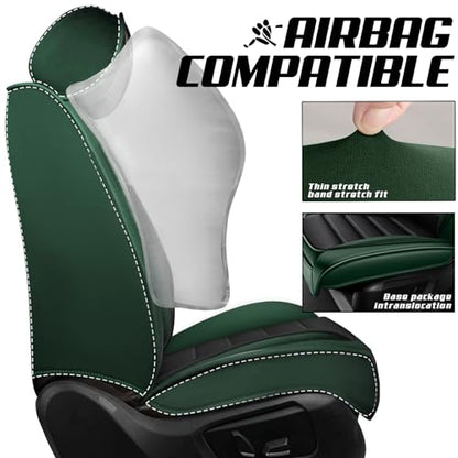 Car Seat Covers for Kia K5 2021-2026, Premium Nappa Leather, Waterproof, Anti-Slip, Full Coverage, Airbag Compatible, Breathable, All-Weather, Easy Install (2 Seats, Black&Green) - color: 2 Seats - Black&Green, size: Kia K5 2021-2026