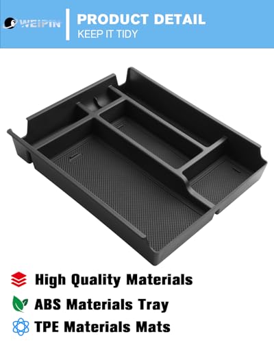 for Center Console Tray Compatible with 2019-2026 Chevy Silverado 1500& 2020-2026 Silverado 2500HD 3500HD (Split-Bench Folding Seat) Armrest Storage Box Console Organizer ABS Materials - color: (19-26)Split Bench Folding Seat-1Pcs-Black