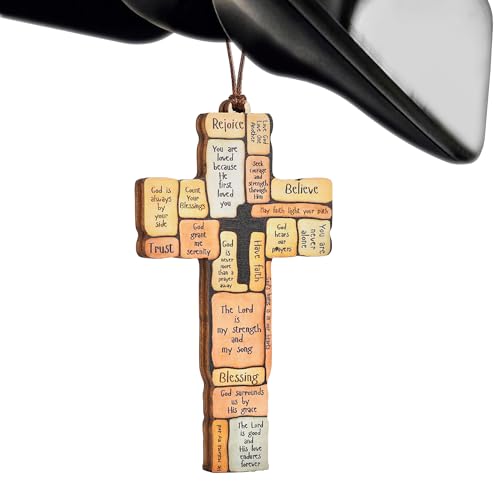 Cross for Car Mirror Hanging Christian Gifts for Men, Dad, Women, Bible Study - Scan Phone for Daily Bible Verse Car Rearview Decor Accessories for Truck Driver, Jesus Religious Gift - color: Faithful