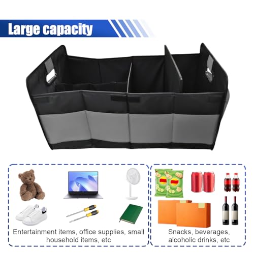 Car Trunk Organizer, Large Capacity Oxford Cloth Car Storage Box, Collapsible Multi-Compartment Organization Container, Waterproof Auto Interior Storage Accessories (Gray)