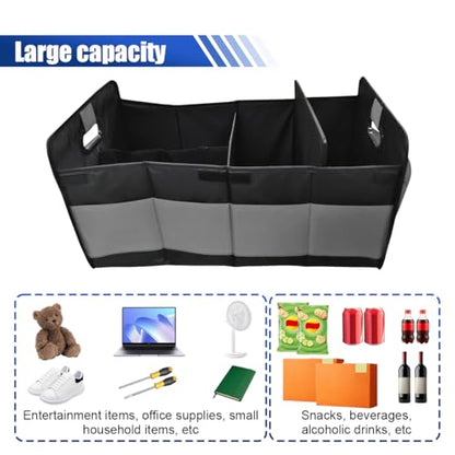 Car Trunk Organizer, Large Capacity Oxford Cloth Car Storage Box, Collapsible Multi-Compartment Organization Container, Waterproof Auto Interior Storage Accessories (Gray)