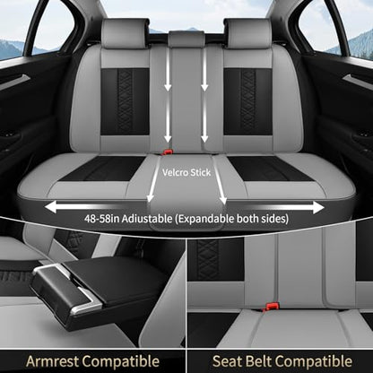 Seat Covers, Atomutive Car Seat Covers Full Sets, Waterproof Seat Cover for Cars, Luxury Leather Universal Seat Cover Accessories Fit for Most Cars SUV Truck Sedans(Grey)