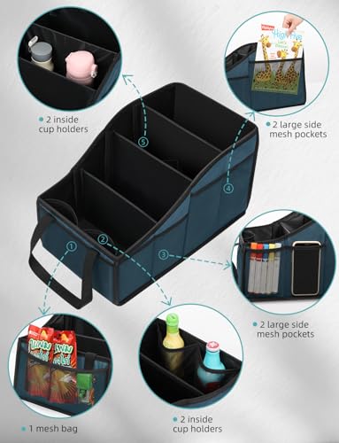 Car Seat Organizer Backseat Car Organizer with 4 Compartments, 4 Cup Holders and 7 Mesh Pockets for Front and Rear Seat, Blue - color: Blue