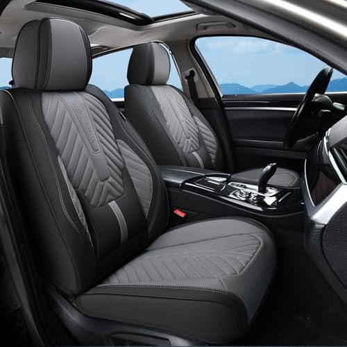 Coverado Front Car Seat Covers, Waterproof Seat Covers with Lumbar Support, Leather Seat Covers, Car Seat Covers Front Seats, Car Seat Protector Universal Fit Most Cars(Black&Gray) - color: Black&Gray, size: Front