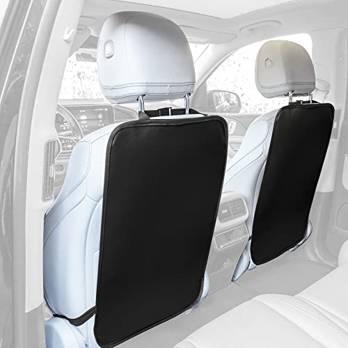 FH Group Faux Leather Auto Seat Back Kick Protectors, Heavy Duty Car Kick Mats for Kids –2-Pack Back Seat Protector for Driver and Passenger Seat - color: Black, style: Kick Mat - Plain