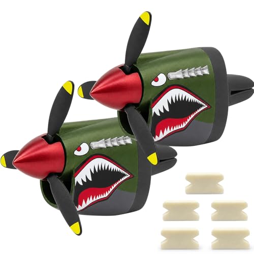P-40 Warhawk Car Air Freshener with Spinning Propeller - Vent Clip Dashboard Decor for Men, Long Lasting Odor Eliminator wiht 5 Pack P40 Freshener Refills (2 pcs shark+5PCS Freshener Refills) - color: 2 pcs shark+5PCS Freshener Refills