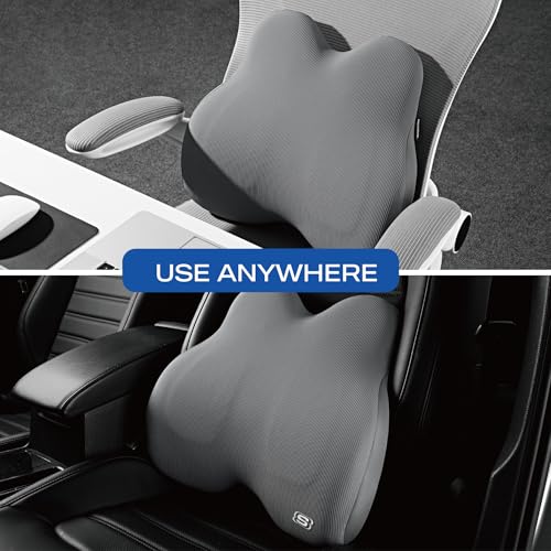Skechers Memory Foam Lumbar Pillow,Lumbar Support Pillow for Office, Chair Lower Back Pain Relief Lumbar Pillow, Ergonomic Design Back Support Pillow for Office Chair, Car, Home, Travel,Gray