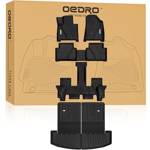 OEDRO Floor Mats & Trunk Cargo Mat with Backrest Mat Fit for 2024 2025 2026 Hyundai Santa Fe Gas 6/7 Seats, TPE All Weather Custom Fit Floor Liners, Car Mats Full Set Accessories, Black - style: 24-26 Santa Fe Gas Full Mats Set with Backrest Mat