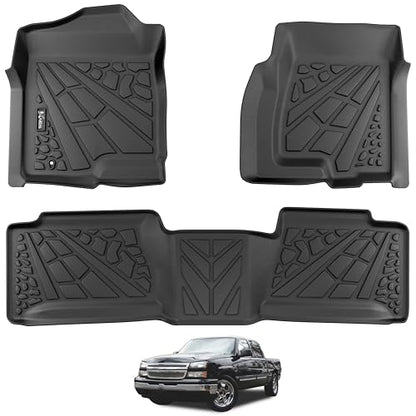 KARPAL Floor Mats for 2001-2007 Chevy Silverado/GMC Sierra 1500/2500/3500 (Only Fit Extended Cab Classic Body Style), All-Weather TPE Custom Fit Floor Liners Car Accessories - style: 2001-2007 | For Chevy Silverado Extended Cab| 1st & 2nd Row
