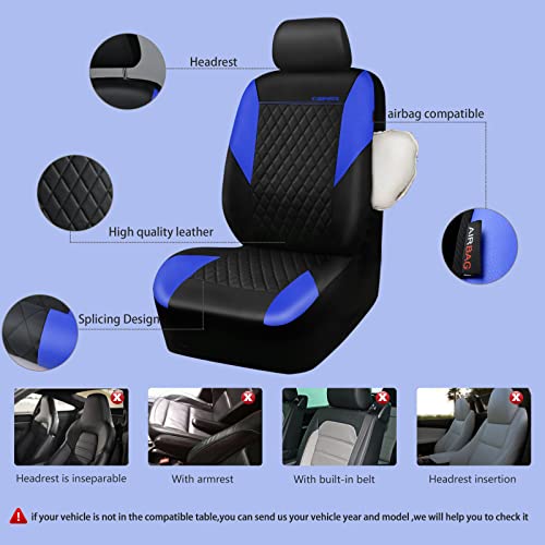 CAR PASS Leather Seat Covers-Universal Quilting Car Seat Cover with 5mm Composite Sponge Inside,Airbag Compatible,Front and Rear Seat Covers for Most Sedan,SUV,Van,Truck(Full Set,Blue) - color: Black and Blue, size: Full Set (Front and Rear)