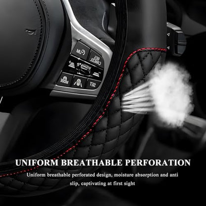 Soft Leather Steering Wheel Cover, 15 Inch Elastic Non-Slip Car Wheel Protector with Crystal Diamond, Universal Sparkling Diamond Crown Accessories for Most Steering Wheels (Black) - color: Black