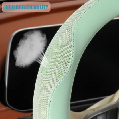 14 inch Steering Wheel Cover for Prius Civic, Nappa Microfiber Leather Non-Slip Breathable Fabric, Warm in Winter and Cool in Summer, Green Small 13.5 inch to 14 inch - color: Green, size: Round-S[13.5''-14'']
