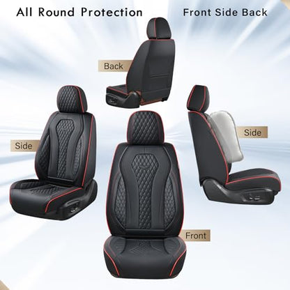 Coverado Automotive Seat Covers, Leather Seat Covers Front Seat, Black Car Seat Covers, Luxury Car Seat Covers, Seat Cushion, Front Driver Seat Covers, Car Seat Protector Universal Fit Most Cars - color: Redline/Black, size: FrontPair