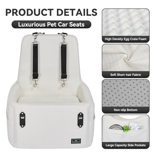 PETSFIT Dog Booster Car Seat for Small/Medium Dogs Up to 35 lbs – Patented Safety System, 5" Memory Foam Pet Car Seat, Fully Detachable and Washable Cover, Front/Back Seat Travel Booster (Beige) - color: Beige