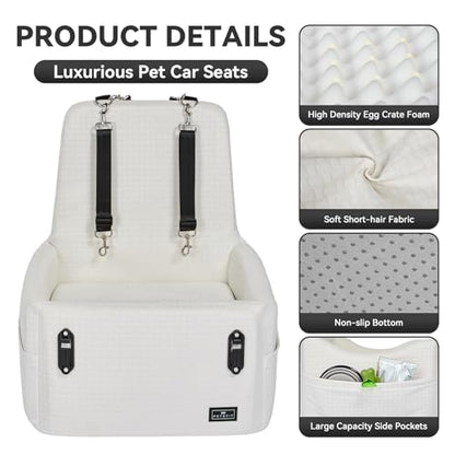 PETSFIT Dog Booster Car Seat for Small/Medium Dogs Up to 35 lbs – Patented Safety System, 5" Memory Foam Pet Car Seat, Fully Detachable and Washable Cover, Front/Back Seat Travel Booster (Beige) - color: Beige