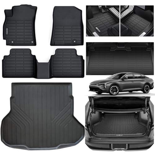 Floor Mats & Trunk Mat for 2025 2026 KIA K4 TPE All Weather Protection Car Floor Mats with Cargo Liners Odorless Anti-Slip Accessories-Black - size: 25-26丨K4 full mat