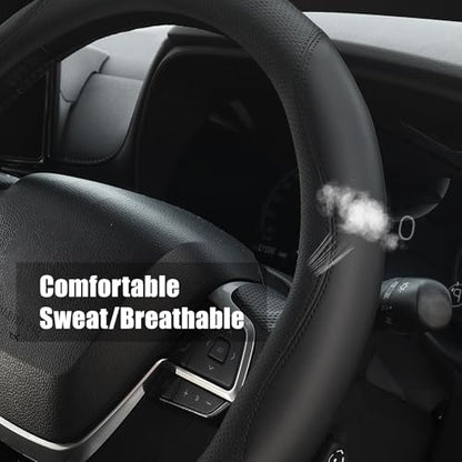 Car Steering Wheel Cover 15 inch, Nappa Leather Steering Wheel Protector, Breathable, Comfortable, Anti-Slip, Black - color: Black-3