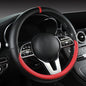 Morandi Color Steering Wheel Cover, Nappa Leather, Fashionable Sporty Style, Universal 15 inches, Black and red - color: Black and red