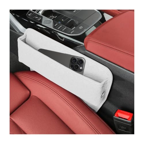 Car Seat Gap Filler Organizer, Leather Console Side Gap Filler Storage Box for Storing Phones Keys, No-Drop Automotive Seat Crevice Blocker Organizer, Universal for Truck SUV Sedan (White)