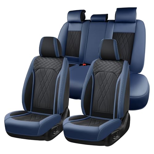 Seat Cover Full Set Leather Car Seat Cover Front and Rear 5 Seats Full Coverage Seat Protector Waterproof Automotive Interior Cover Universal Fit for Most Car Truck SUV Decoration, Blue&Black - color: Blue&Black, size: FullSet