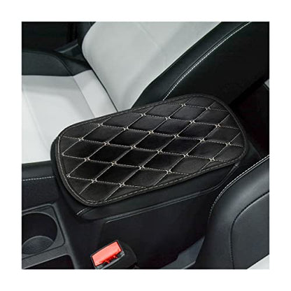 Auto Center Console Pad, PU Leather Car Center Console Box Cushion, Non Slip Soft Armrest Seat Box Cover, Waterproof Vehicle Armrest Protector for SUV, Truck, Car (Rhombic Lattice Black/Beige) - color: Rhombic Lattice Black/Beige